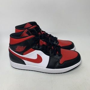 Nike Air Jordan 1 Mid Mens 10.5 'Bred Toe' Red Black White 554724 079 NEW